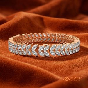กำไลข้อมือรูปใบไม้ประดับมอสซาไนต์สีโรสโกลด์สำหรับผู้หญิง กำไลแบบโซ่เส้นเล็ก เครื่องประดับแฟชั่น ของขวัญวันครบรอบแต่งงาน ของขวัญสำหรับเจ้าสาว - Product Image 2