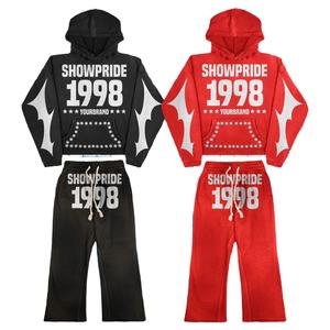 Sudadera con capucha de marca personalizada CHÁNDAL UNISEX logotipo personalizado de peso pesado pantalones de chándal acampanados con chándal para hombres al por mayor - Product Image 1