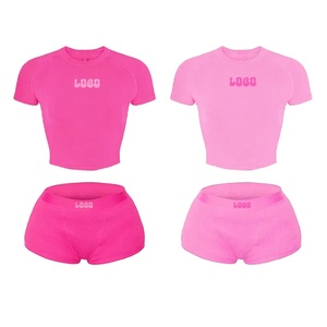 2024 Logo personnalisé débardeurs chemises Shorts femmes coton côtelé décontracté vêtements de détente confortable maigre 2 pièces vêtements femmes s ensembles - Product Image 1
