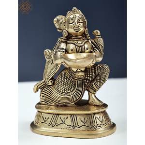 ทำด้วยมือรูปปั้นทองเหลืองขนาด5นิ้วสำหรับเป็นของขวัญถือโคมไฟผลิตในอินเดีย - Product Image 1