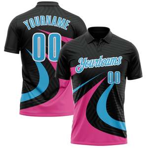 Camiseta Polo de Béisbol Sublimada Personalizada, Negra, Rosa, Azul, con Nombre y Número del Equipo, Absorbe la Humedad, Ropa Deportiva Unisex para Adultos - Product Image 1