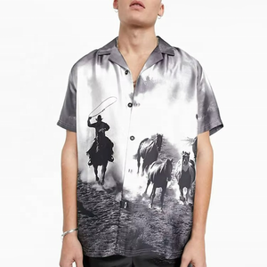 Chemises décontractées à manches courtes boutonnées pour hommes, imprimé western, col personnalisé, vente en gros - Product Image 6