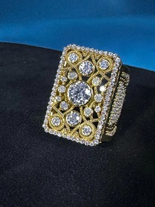 925 Silver Yellow Gold Finish <b>Crystal</b> Statement <b>Ring</b> 925 Silver Hip Hop Jewelry Iced Out Moissanite Lab Grown Diamond <b>Ring</b> - Product Image 4