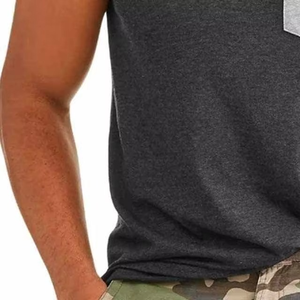 Camiseta sin mangas para hombre con bloques de color y bolsillo, estilo casual de punto transpirable, cuello redondo, diseño liso 2026 - Product Image 3