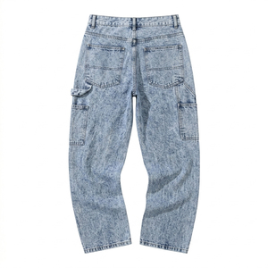 Pantalon de travail en jean délavé à double genouillère pour homme, coupe ample, denim épais, multi-poches, style streetwear, collection 2026 - Product Image 2