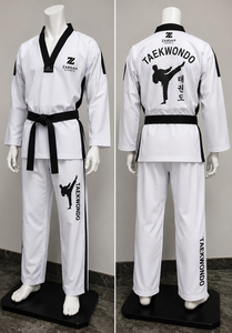 Uniforme de Taekwondo unisexe blanc à manches longues, col en V, respirant, en polyester, pour les arts martiaux, tournoi, extensible, taille haute, entraînement - Product Image 4