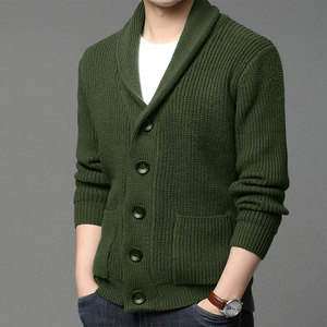 Perfectionists <b>Men's</b> Olive Green Cotton <b>Cardigan</b> Full Sleeve V-neck Button Closure Standard Knit Breathable Anti-Pilling Autumn - Product Image 3