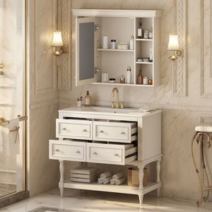Mobile Bagno Moderno da 36 Pollici con Armadietto Medicinali Regolabile e 4 Cassetti: Soluzione Pratica per l'Organizzazione del Bagno - Product Image 2