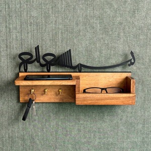 Bismillah Wooden <b>Key</b> <b>Hook</b> With Storage <b>Wall</b> Mounted Organizer Suitable For Home Entryway <b>Keys</b> And Small Items From India - Product Image 1