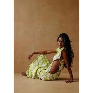 Vestido largo de verano para mujer, estampado, con aberturas, cuello en V profundo, manga corta, para vacaciones en la playa - Product Image 5