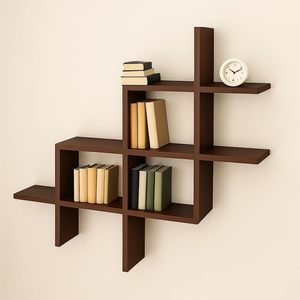 Étagères murales en bois pour salon, support mural pour photos, livres, décorations, design courbé, étagère en bois brun - Product Image 1