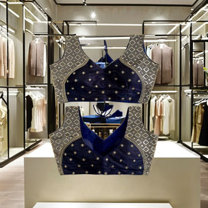 เสื้อเบลาส์คอวีผ้าไหมสไตล์มิลานทันสมัยประดับด้วยเลื่อมงานปักผ้า Jari แบบเย็บปะติดด้านหลังแฟชั่นสำหรับงานแต่งงาน - Product Image 1