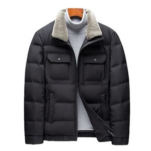 Veste matelassée noire personnalisée pour homme, col montant, fermeture éclair, poches avant, doublure en fausse fourrure, coupe-vent, hiver, décontractée, épaisse, en polyester - Product Image 5