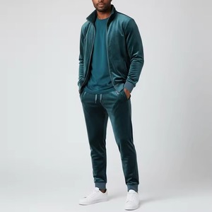 100% <b>Velour</b> Regular Fit Custom Mid weight Men's Oversized Cotton Solid Green Printed <b>Tracksuits</b> Top Quality Breathable Sweatsuit - Product Image 4