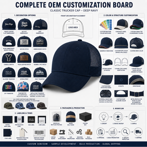 Custom Deep Navy Trucker <b>Cap</b> 6-Panel Mesh Back Front Embroidery Unisex Adjustable Adult Casual <b>Hat</b> - Product Image 4
