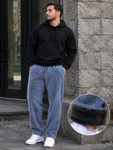 Pantalones Deportivos de Forro Polar para Hombre, Cintura Elástica con Cordón, Pantalones Casuales de Invierno, Azules, Gruesos, Ecológicos, Transpirables, Cómodos y Holgados - Product Image 1