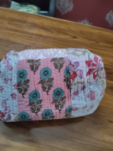 Bohemian Embroidered Cosmetic Bag Red Textile Zipper Closure Portable Small Makeup Pouch With Handle Lightweight Puffer - Product Image 1