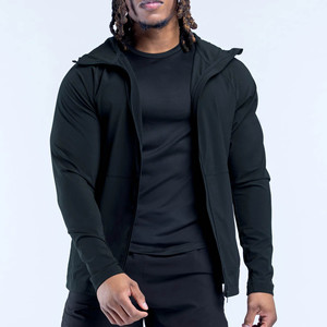 Top Selling OEM Custom Logo Black Full Zip Up Men's <b>Jackets</b> Breathable Lightweight Polyester Fabric Gym <b>Workout</b> <b>Jacket</b> For Men - Product Image 1