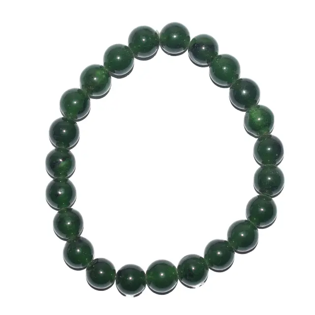 100% Piedra preciosa de jade verde natural 7-8mm Cuentas redondas lisas Las mejores pulseras de goma de 7 pulgadas