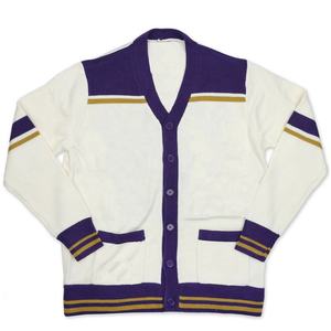 Men's V-Neck <b>Thick</b> Single Button Closure Breathable <b>Cardigan</b> Long Sleeve Purple White Acrylic Knitted Anti-Pilling - Product Image 1