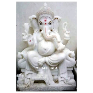 Estatua de mármol blanco puro del dios hindú Ganesh Ji en posición sentada, diseño muy atractivo, escultura de Makrana para decoración del hogar. - Product Image 1