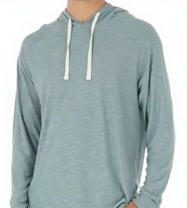 <b>Mens</b> French Terry Hoodie Soft Cotton Blend Pullover Sweatshirt Relaxed Fit <b>Hooded</b> <b>Top</b> Long Sleeve Rib Cuff Pocket Casual - Product Image 3