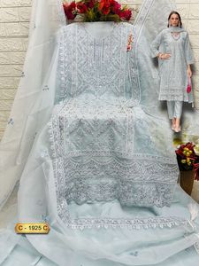 Élégance hivernale intemporelle mode indienne pakistanaise Organza brodé Shalwar Kameez fond Santoon lourd et terne intérieur raffiné - Product Image 2