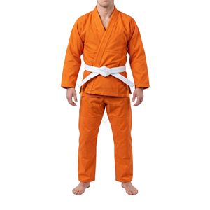Ensemble d'uniformes de karaté orange pour arts martiaux, tenue d'entraînement légère en tissu mélange coton-polyester, veste à col en V croisé et pantalon long - Product Image 1