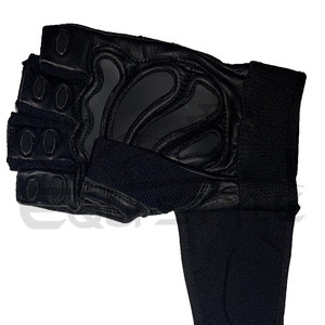 Gants de sport pour hommes en cuir noir, logo personnalisé, sangle, vente en gros, gants de musculation avec support pour les poignets - Product Image 4