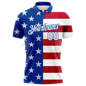 Polo de Golf Personalizado con Bandera Americana 3D en Blanco y Rojo, Transpirable y de Secado Rápido para Golf - Product Image 2