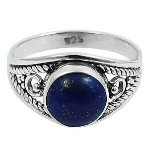 Bagues unisexes populaires de style antique en argent sterling 925 avec pierre précieuse lapis-lazuli taille brillant ronde à prix raisonnable - Product Image 1