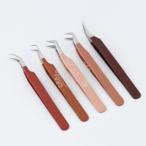 <b>Brown</b> Colors Private Label 90 Degree Manga Volume X Shape Fiber Tip Fine Tweezers for Eyelash Extension Hand-Tested Quality Work - Product Image 1