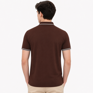 Polo à manches courtes pour homme, couleur unie, tricot piqué, style décontracté, avec col et poignets à bordure blanche - Product Image 3