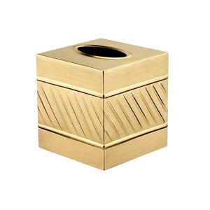 Boîte à mouchoirs en métal doré brossé, artisanale, avec bordure gaufrée, pour accessoires de salle de bain, cube à serviettes pour décoration moderne de la maison - Product Image 1