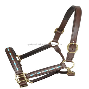 Hecho con hermoso cabestro de caballo de cuero de primera calidad curtido vegetal con relleno de vaca suave cosido y cuentas multicolores Bling - Product Image 5