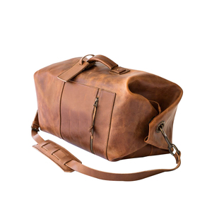 Genuine <b>Leather</b> Weekender Gym <b>Bag</b> Large Capacity Zipper Closure Travel Handbag Unisex Brown <b>Soft</b> Handle - Product Image 4