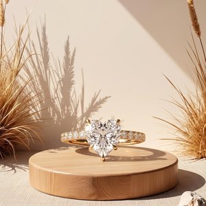 Bague solitaire élégante en or massif 14 carats avec halo de diamants taille cœur de 2,01 carats, cultivés en laboratoire, pour les amoureux – Cadeau de fiançailles délicat - Product Image 1