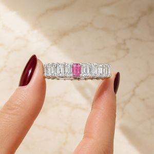 High Quality Moissanite Emerald Cut Full Eternity Band <b>Ring</b> 925 Silver With Rhodium Plated Wedding Gift for Lovers - Product Image 3