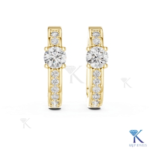 Lab Grown CVD Diamond Solitaire Accent Hoop <b>Earrings</b> Snap Back 18K <b>Solid</b> Gold Minimalist Wedding Women's Fine Jewelry - Product Image 3