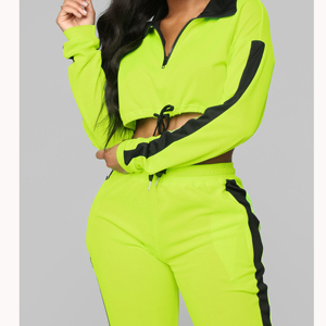 Women's Contrast Windbreaker Waterproof Tracksuit Set Zipper Top Jacket Loose Pants White Line Piping Windbreaker Women Set - Product Image 4