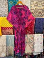 Robe kaftan en crêpe de soie 100% faite à la main, tie-dye, écologique, grande taille, col en V, robe maxi bohème
