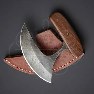 Wholesale Damascus <b>Knife</b> Razor <b>Sharp</b> Ulu <b>Knife</b> Camping Outdoor <b>Knife</b> Leather Sheath <b>Knife</b> OEM Custom Logo <b>Knives</b> - Product Image 2
