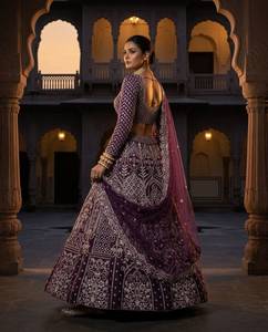 Lehenga de soirée de créateur en tulle papillon brodé et orné de sequins, avec blouse non cousue et dupatta en tulle papillon - Product Image 2