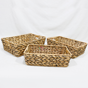<b>Rectangular</b> Natural Rattan <b>Storage</b> <b>Basket</b> With Handles Rustic Style Multi Purpose Home Kitchen Organizer - Product Image 6