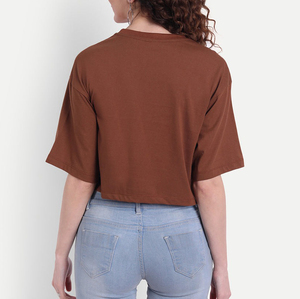 Camisetas 100% algodón al por mayor, camisetas lisas con hombros caídos, cuello redondo, estilo oversized y corto para mujer - Product Image 6