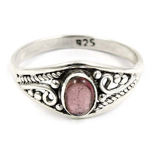Bague en argent sterling 925 de style bohème, pierre précieuse tourmaline rose taille ovale, bijoux faits à la main pour femme, cadeau de mariage pour elle - Product Image 1