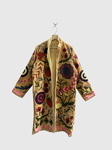 Abrigo Largo con Patrón Floral Bordado a Mano, Chaqueta de Terciopelo para Mujer Talla Grande, Cuello Mao, Manga Larga, Ropa de Invierno - Product Image 1
