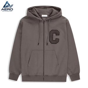 Vente en gros de sweats à capuche zippés pour hommes en polaire, avec broderie effet serviette, patchwork chenille et motif graphique lettré - Product Image 3