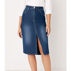 Elegent Hot Sale Dress & Skirts Custom logo Split Front Denim Midi Long Skirt in Blue for Women Ladies - Product Image 3