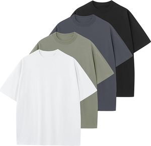 เสื้อยืดคอกลมแขนสั้นสีพื้นสำหรับผู้ชาย ผ้าฝ้าย 100% ทรงโอเวอร์ไซส์ สวมใส่สบาย ผ้าเจอร์ซีย์ถัก ระบายอากาศได้ดี เป็นมิตรกับสิ่งแวดล้อม แห้งเร็ว - Product Image 2